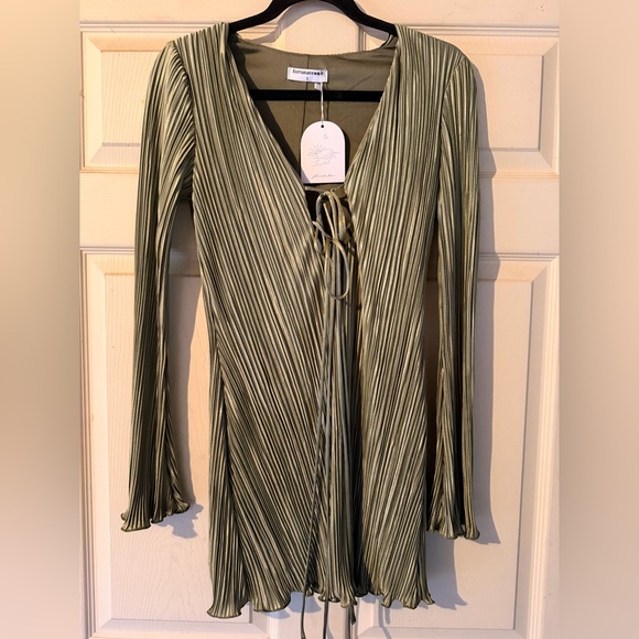 Fortunate One Dresses & Skirts - Fortunate One Olive Pleated Wrap Mini Dress | Size S | NWT